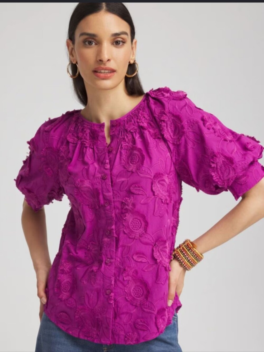 Chico's 3D Embroidered Floral Blouse